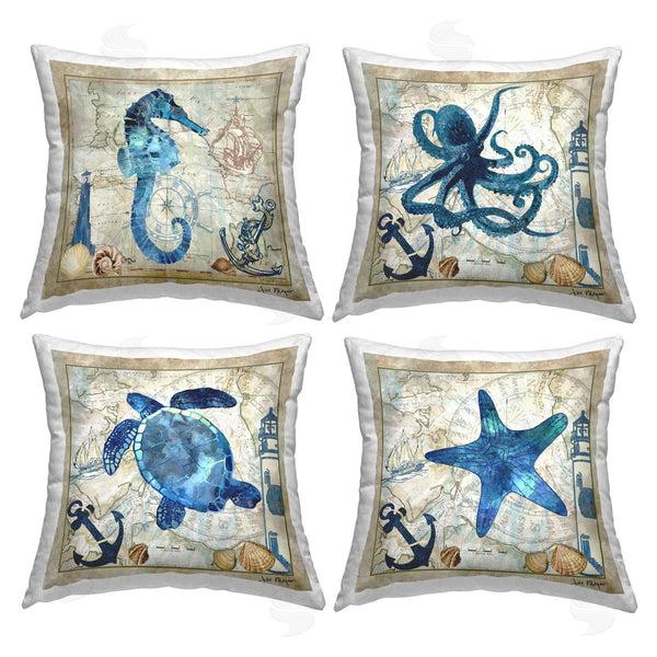 stupell industries Jill Meyer | Nautical Creatures on Map Printed Throw Pillow Set