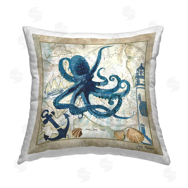 stupell industries Jill Meyer | Octopus & Maritime Map Printed Throw Pillow