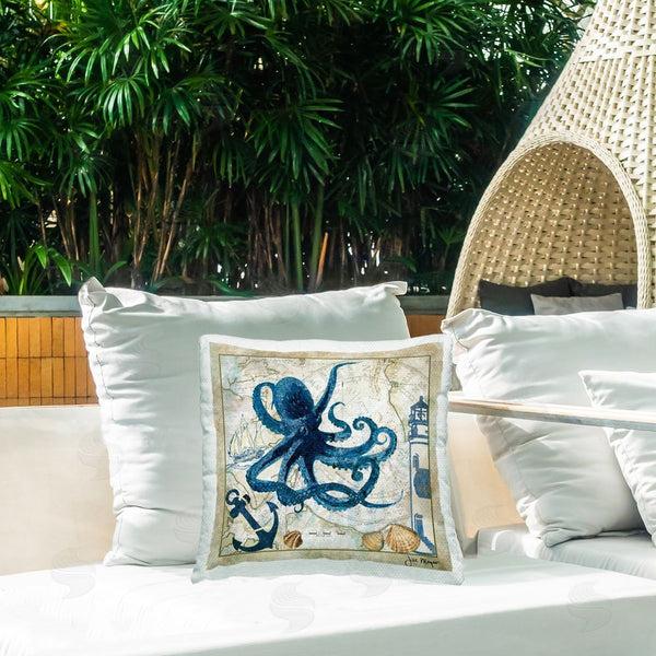 Stupell Industries Jill Meyer | Octopus & Nautical Map Printed Throw Pillow
