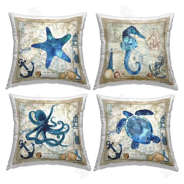 stupell industries Jill Meyer | Sea Life Maritime Motif Printed Throw Pillow Set
