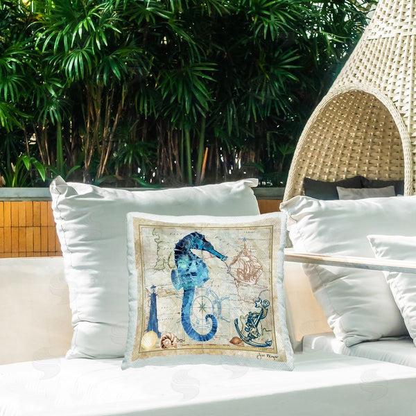 Stupell Industries Jill Meyer | Seahorse & Maritime Map Printed Throw Pillow