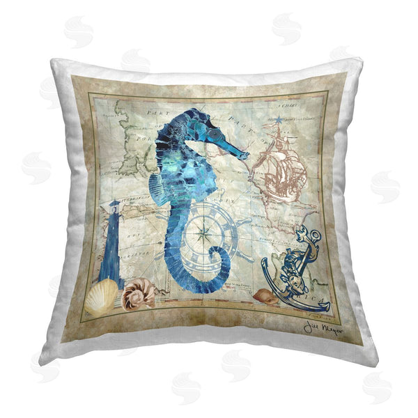 stupell industries Jill Meyer | Seahorse & Maritime Map Printed Throw Pillow