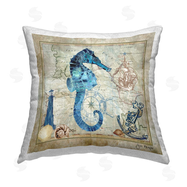 Stupell Industries Jill Meyer | Seahorse & Nautical Map Printed Throw Pillow