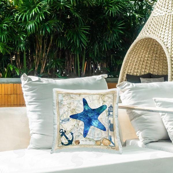 Stupell Industries Jill Meyer | Starfish & Maritime Map Printed Throw Pillow