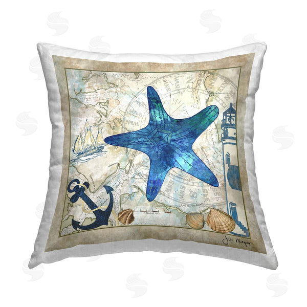 stupell industries Jill Meyer | Starfish & Maritime Map Printed Throw Pillow