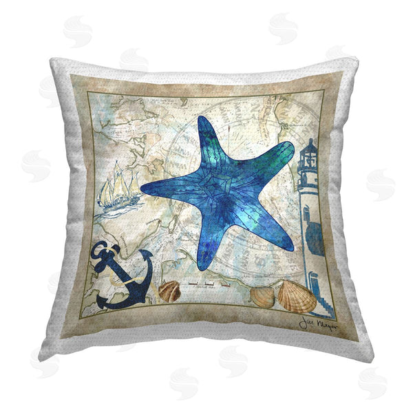 Stupell Industries Jill Meyer | Starfish & Nautical Map Printed Throw Pillow