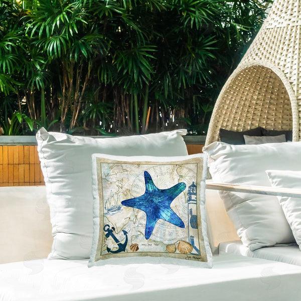 Stupell Industries Jill Meyer | Starfish & Nautical Map Printed Throw Pillow