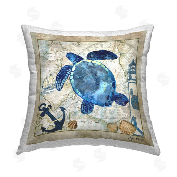 Stupell Industries Jill Meyer | Turtle & Nautical Map Printed Throw Pillow