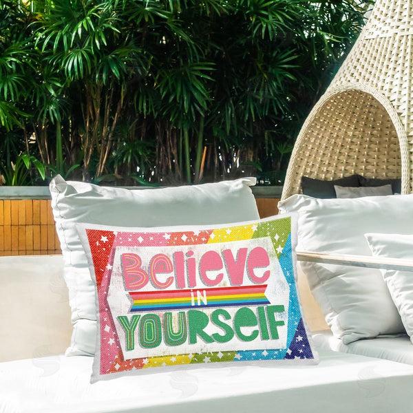 Stupell Industries Jilly Jack Designs | Believe In Yourself Rainbow Printed Throw Pillow
