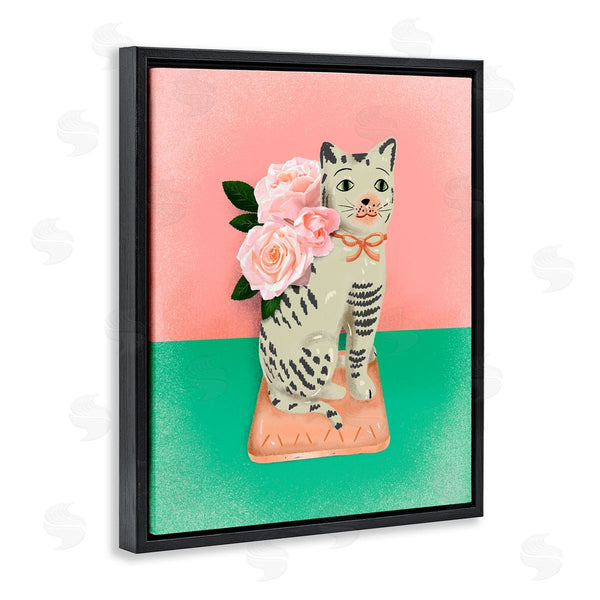 Stupell Industries Jilly Jack Designs | Vintage Cat Sculpture Pink & Green