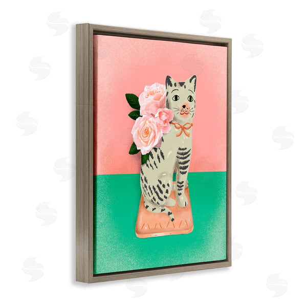 Stupell Industries Jilly Jack Designs | Vintage Cat Sculpture Pink & Green