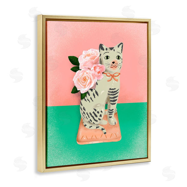 Stupell Industries Jilly Jack Designs | Vintage Cat Sculpture Pink & Green