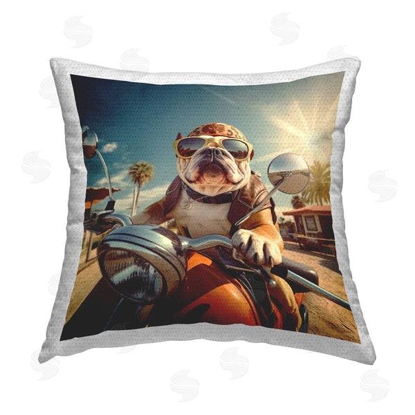 Stupell Industries Jim Baldwin | Bulldog With Motorcycle Printed Throw Pillow