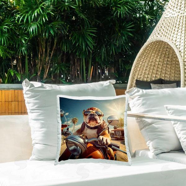 Stupell Industries Jim Baldwin | Bulldog With Motorcycle Printed Throw Pillow