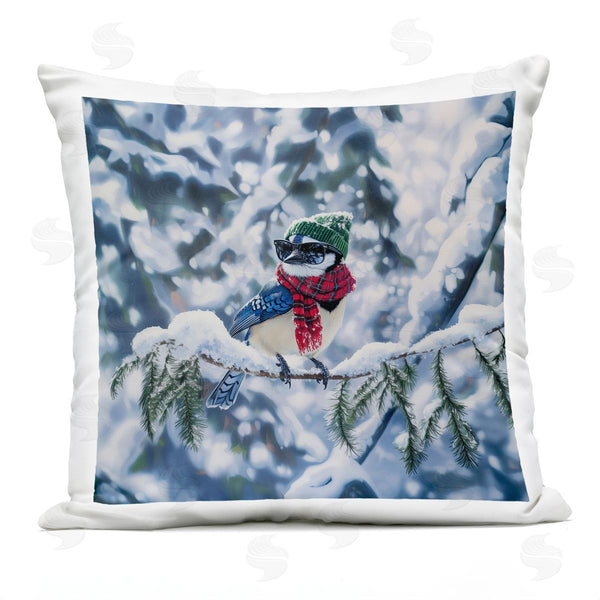 Stupell Industries Jim Baldwin | Christmas Blue Jay Perched Printed Throw Pillow