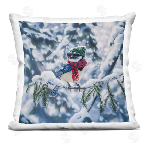 stupell industries Jim Baldwin | Christmas Blue Jay Perched Printed Throw Pillow