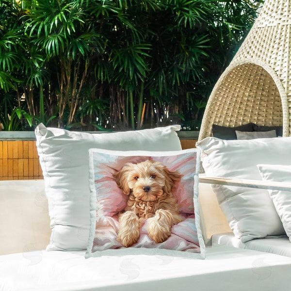 Stupell Industries Jim Baldwin | Cuddling Labradoodle Bed Printed Throw Pillow