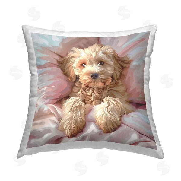 stupell industries Jim Baldwin | Cuddling Labradoodle Bed Printed Throw Pillow