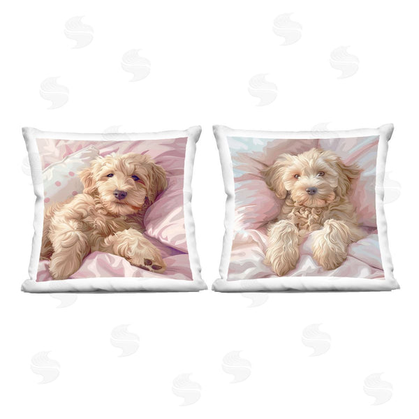 stupell industries Jim Baldwin | Cuddling Labradoodle in Bed Printed Throw Pillow Set