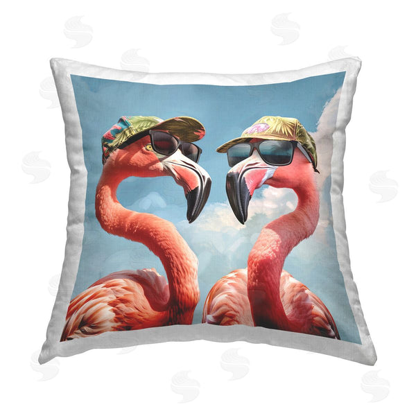 stupell industries Jim Baldwin | Flamingos with Tropical Hats Printed Throw Pillow