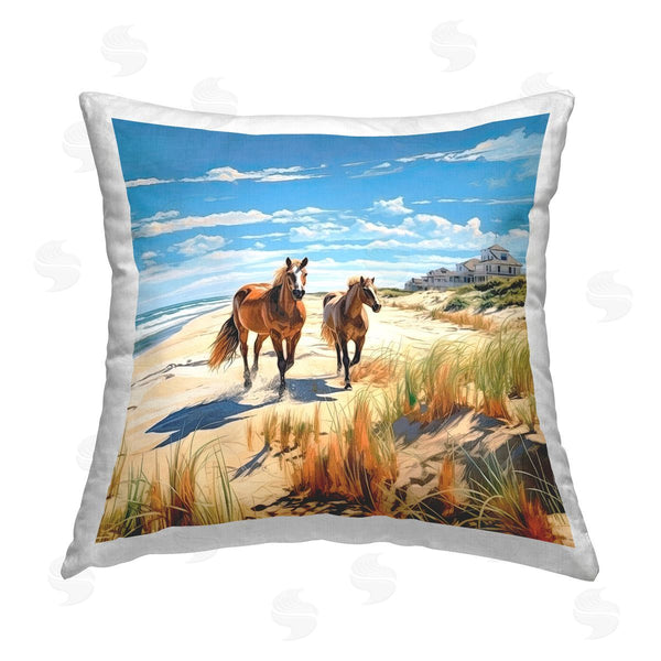 stupell industries Jim Baldwin | Galloping Beach Horses Printed Throw Pillow