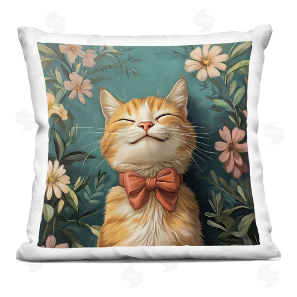 stupell industries Jim Baldwin | Happy Cat Surrounded with Daisies Printed Throw Pillow