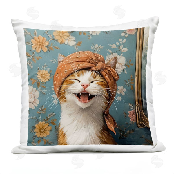 Stupell Industries Jim Baldwin | Laughing Cat With Headband Printed Throw Pillow