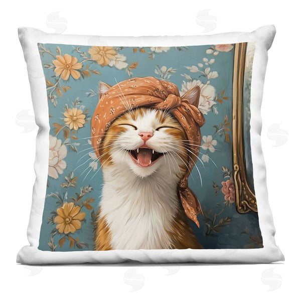 stupell industries Jim Baldwin | Laughing Cat with Headband Printed Throw Pillow