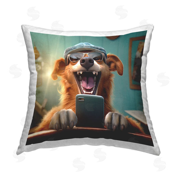 stupell industries Jim Baldwin | Laughing Dog on Phone Printed Throw Pillow
