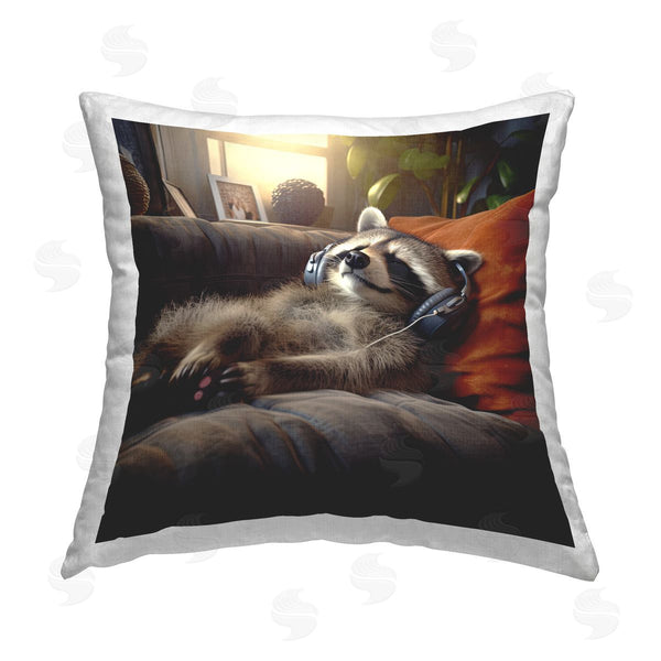 stupell industries Jim Baldwin | Raccoon & Relaxing Music Printed Throw Pillow