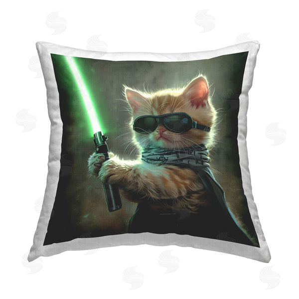 stupell industries Jim Baldwin | Sci-Fi Kitten with Saber Printed Throw Pillow