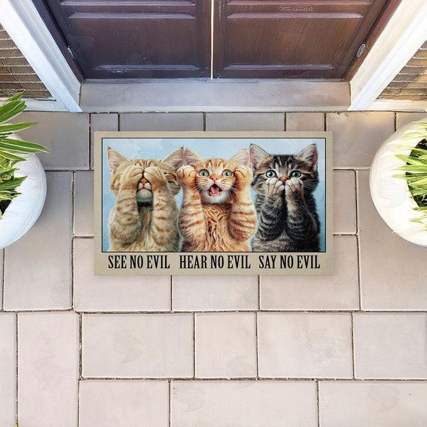 Stupell Industries Jim Baldwin | See No Evil Cats Trio Non-Woven Door Mat
