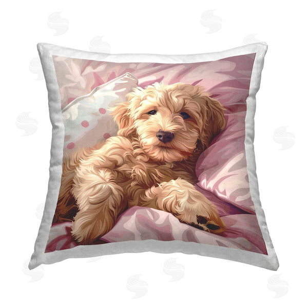 stupell industries Jim Baldwin | Sleepy Labradoodle in Bed Printed Throw Pillow