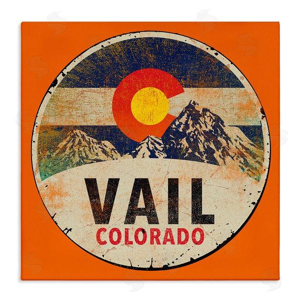 stupell industries Jim Baldwin | Vintage Vail Colorado Pendant Snowy Mountains Bold Orange Wall Art