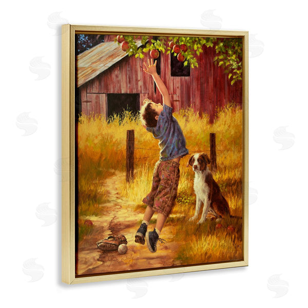 Stupell Industries Jim Daly | Boy Jumping For Apple With Dog