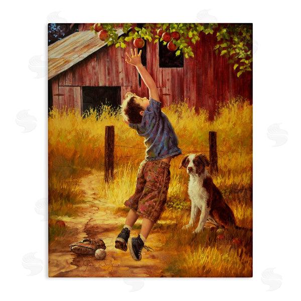 stupell industries Jim Daly | Boy Jumping for Apple with Dog