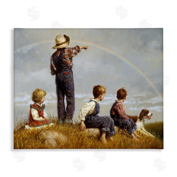 stupell industries Jim Daly | Meadow Children under Rainbow with Dog