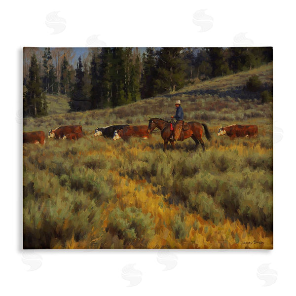 stupell industries Jimmy Dyer | Cowboy Leading Cattle Meadow Wall Art