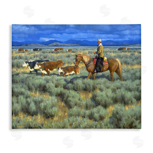 stupell industries Jimmy Dyer | Cowboy Rounding Cattle Wall Art