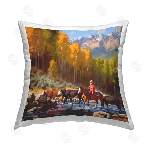 stupell industries Jimmy Dyer | Herding Cattle Landscape Printed Throw Pillow