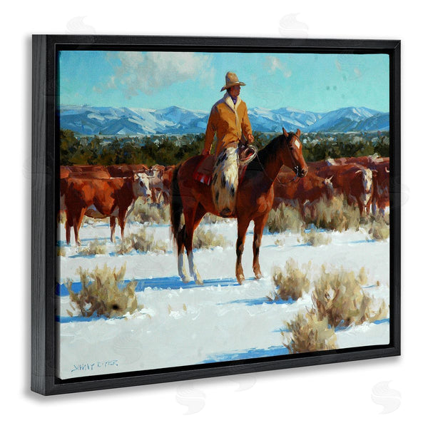 Stupell Industries Jimmy Dyer | Winter Cowboy Cattle Landscape Wall Art