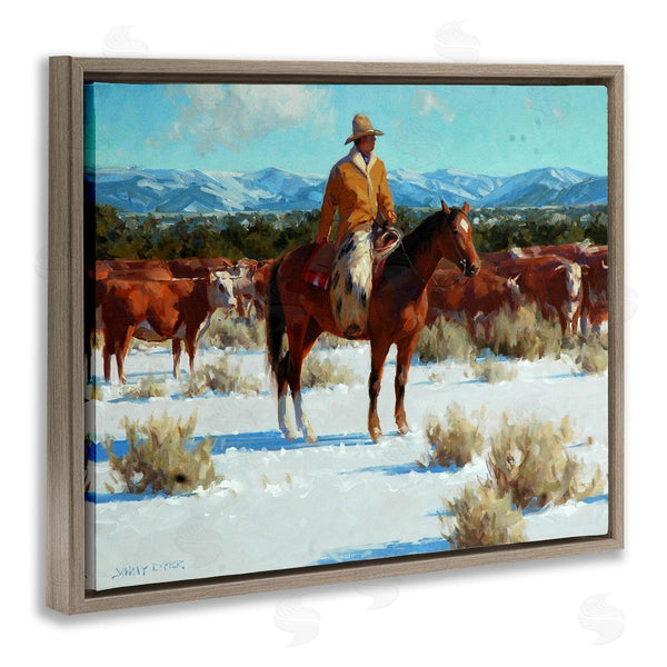 Stupell Industries Jimmy Dyer | Winter Cowboy Cattle Landscape Wall Art