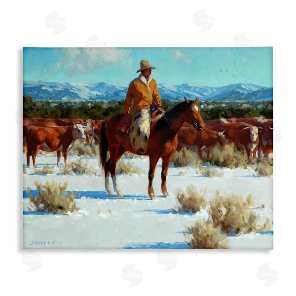 stupell industries Jimmy Dyer | Winter Cowboy Cattle Landscape Wall Art
