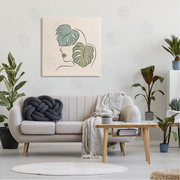 Stupell Industries JJ Design House LLC | Abstract Woman Face Monstera Plant Leaf Doodle Wall Art