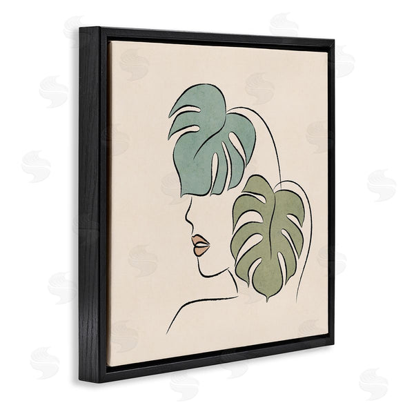 Stupell Industries JJ Design House LLC | Abstract Woman Face Monstera Plant Leaf Doodle Wall Art