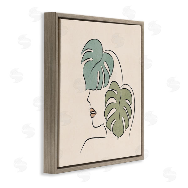 Stupell Industries JJ Design House LLC | Abstract Woman Face Monstera Plant Leaf Doodle Wall Art