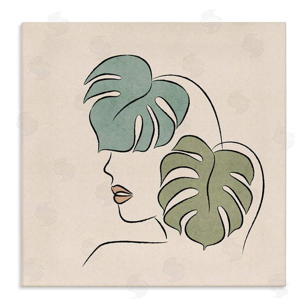 stupell industries JJ Design House LLC | Abstract Woman Face Monstera Plant Leaf Doodle Wall Art