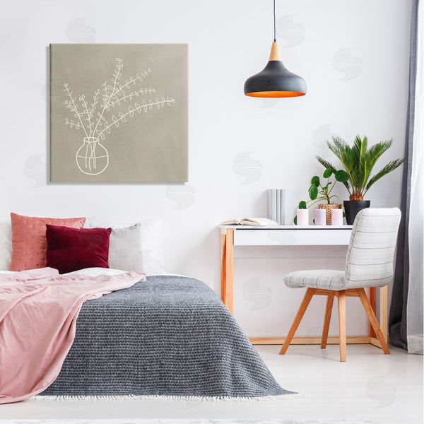 Stupell Industries JJ Design House LLC | Beige Botanical Herbs Leaves Vase Pattern Outline Wall Art