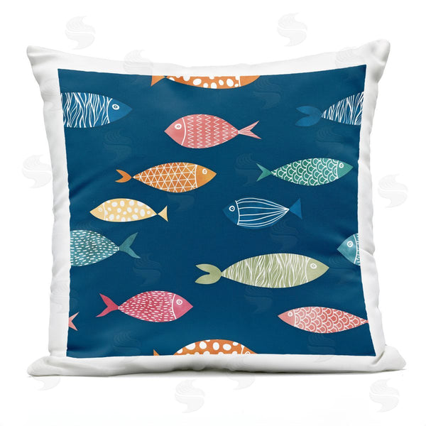 Stupell Industries JJ Design House LLC | Blue Mixed Fish Shapes Various Patterns Printed Throw Pillow
