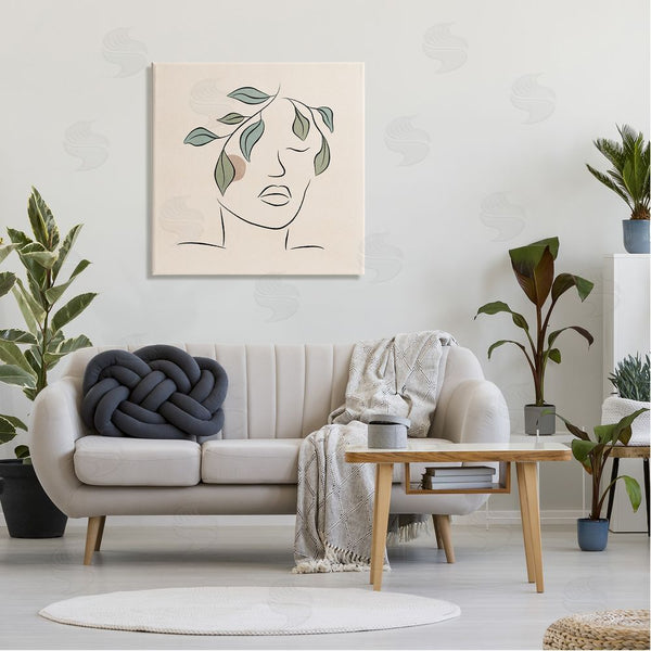 Stupell Industries JJ Design House LLC | Blushing Woman Face Botanical Outline Doodle Drawing Wall Art
